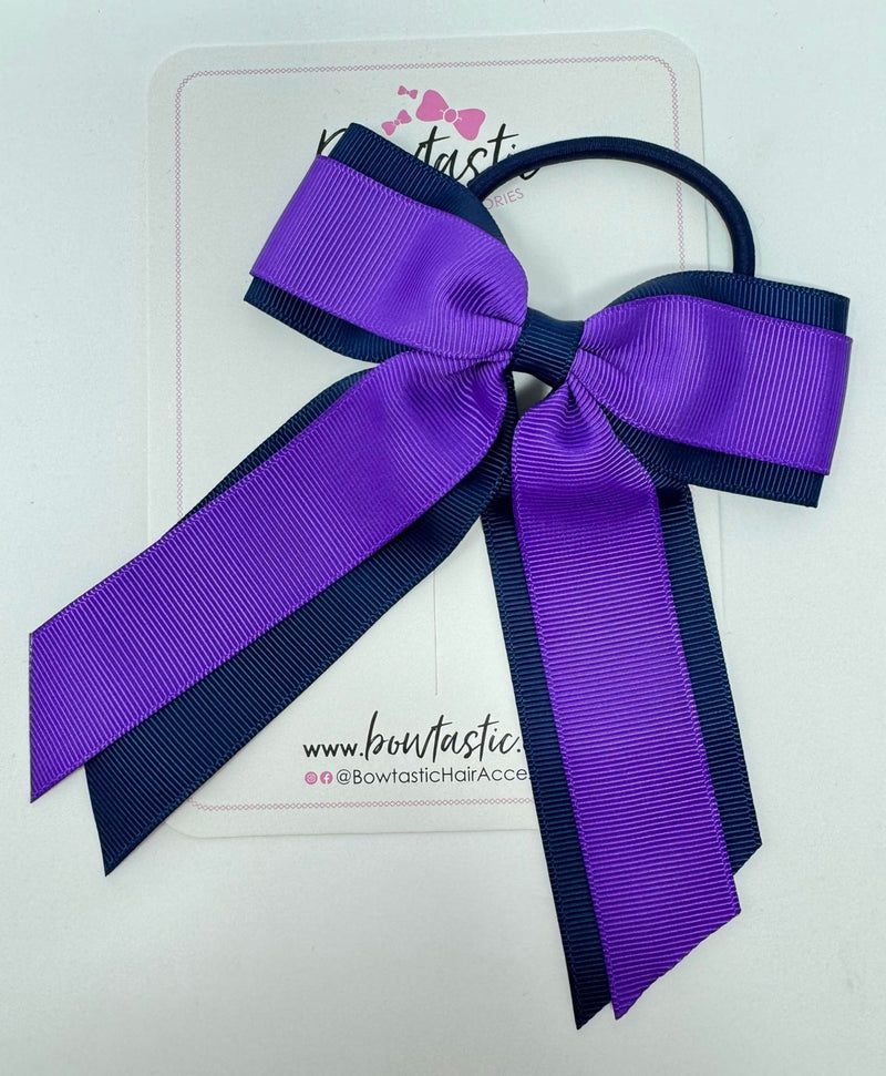 4.5 Inch Tail Bow Bobble - Purple & Navy