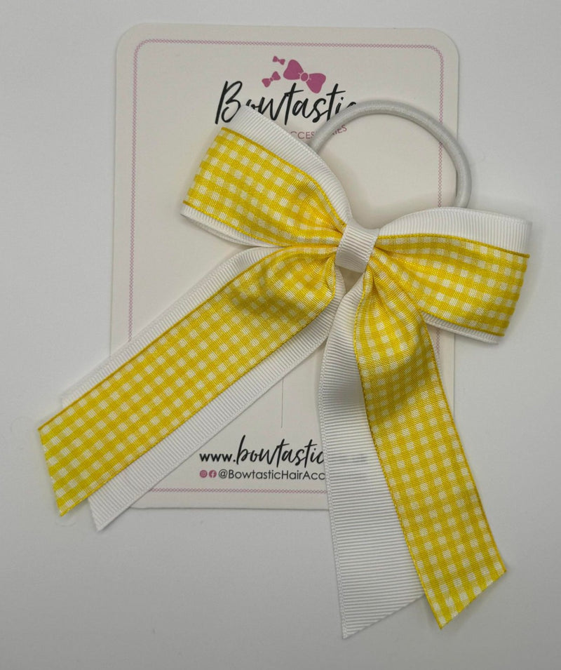 4.5 Inch Tail Bow Bobble - Yellow & White Gingham