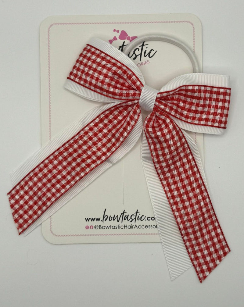 4.5 Inch Tail Bow Bobble - Red & White Gingham