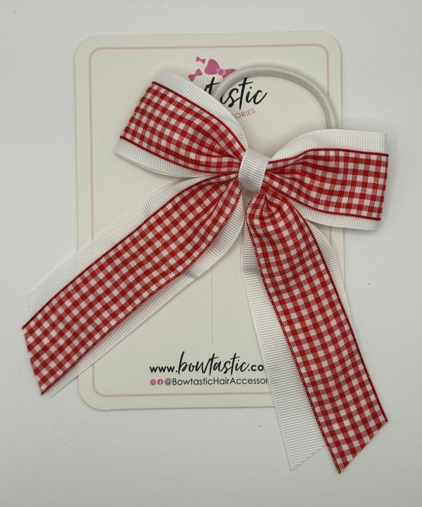 4.5 Inch Tail Bow Bobble - Red & Red Gingham