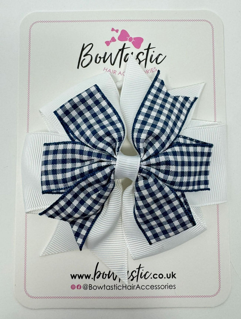 4 Inch Double Pinwheel Bobble - Navy & White Gingham