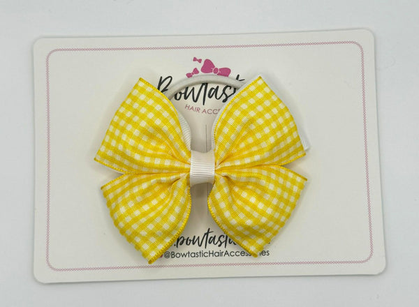 3.5 Inch 2 Layer Butterfly Bow Bobble - Yellow & White Gingham
