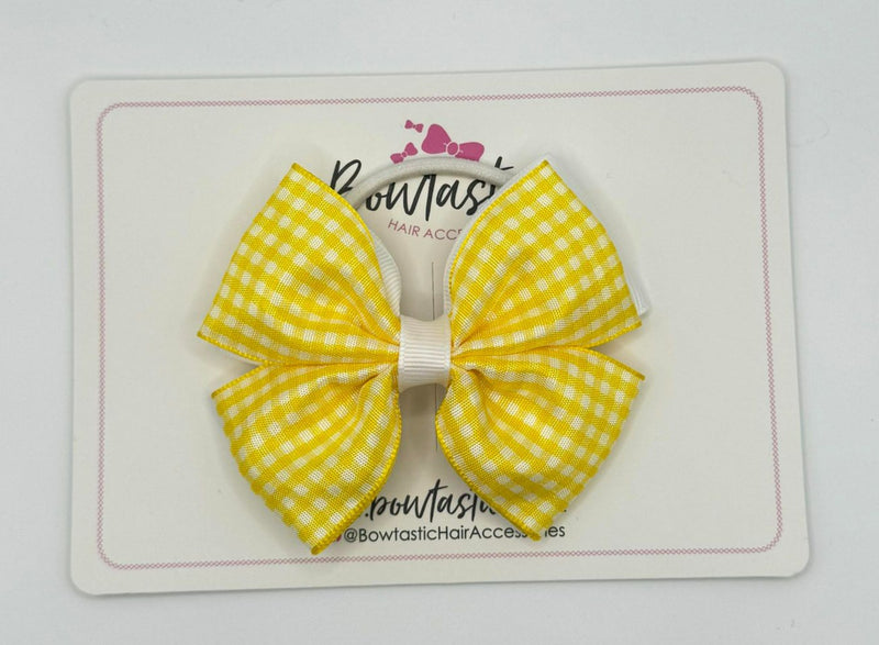 3.5 Inch 2 Layer Butterfly Bow Bobble - Yellow & White Gingham