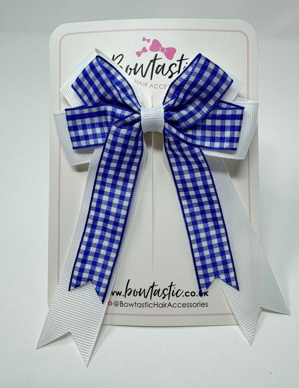 4 Inch Double Tail Bow - Royal Blue & White Gingham