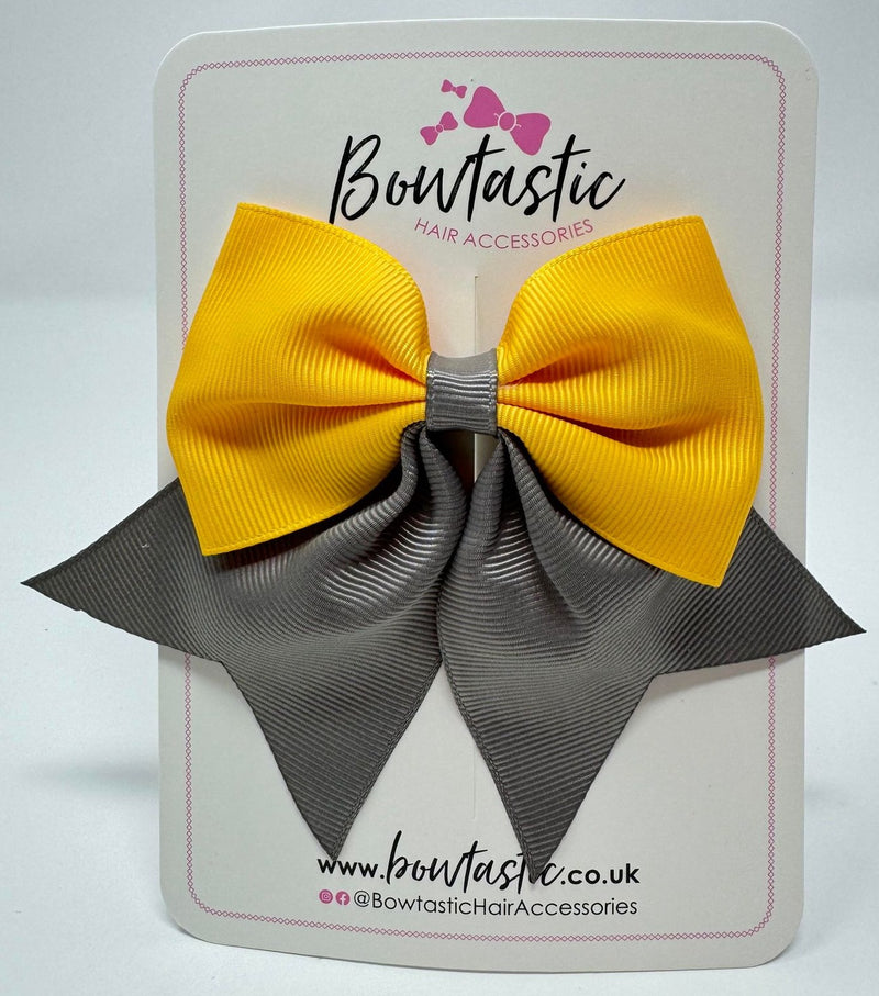 3.5 Inch Flat Tail Bow - Yellow Gold & Metal Grey