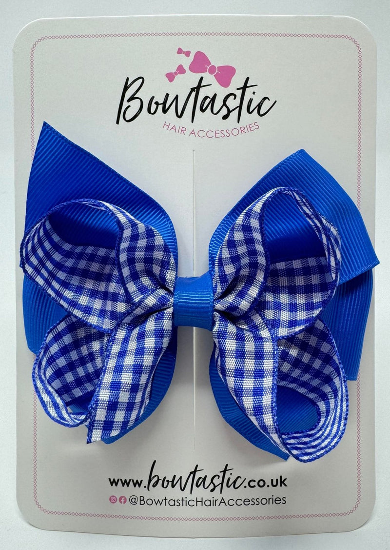 4 Inch Double Bow - Royal Blue & Royal Blue Gingham