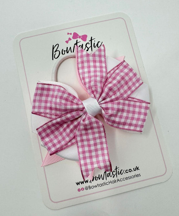 4 Inch 3 Layer Bow Bobble - Pink & White Gingham