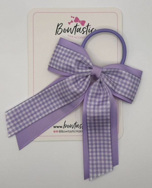 4.5 Inch Tail Bow Bobble - Lilac & Lilac Gingham