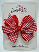 3.5 Inch Flat Double Bow - Red & Red Gingham