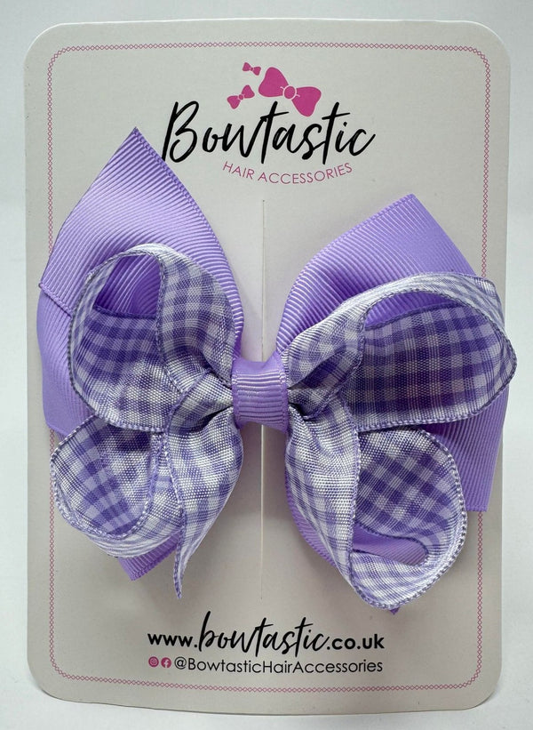 4 Inch Double Bow - Lilac & Lilac Gingham