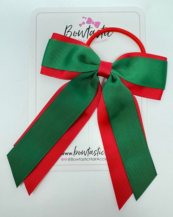 4.5 Inch Tail Bow Bobble - Forest Green & Red