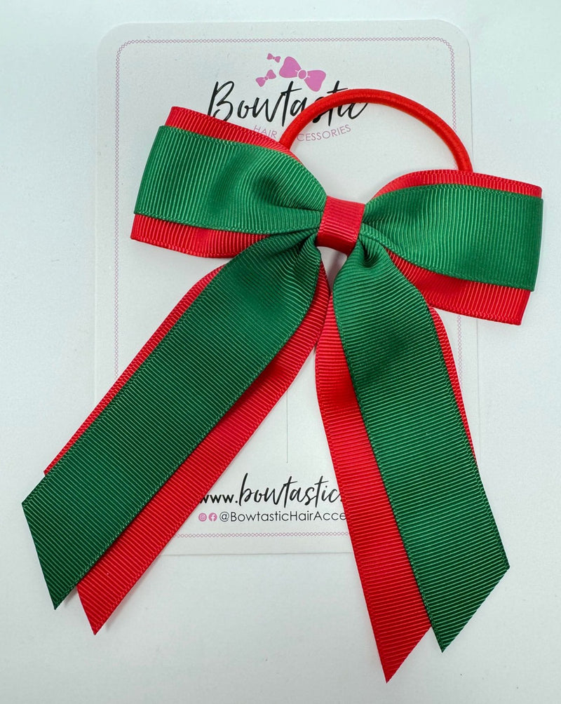 4.5 Inch Tail Bow Bobble - Forest Green & Red