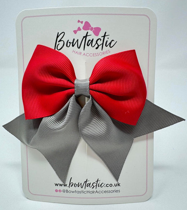 3.5 Inch Flat Tail Bow - Red & Metal Grey