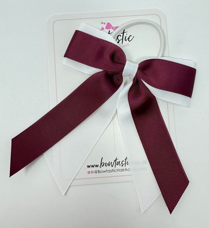 4.5 Inch Tail Bow Bobble - Burgundy & White