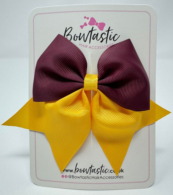 3.5 Inch Flat Tail Bow - Burgundy & Yellow Gold