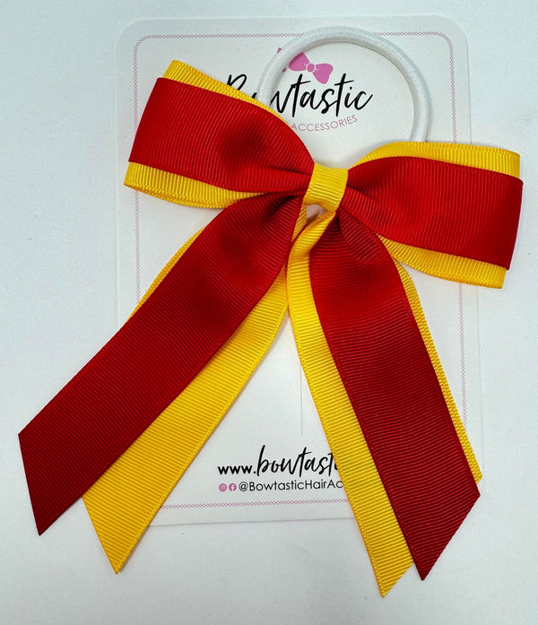 4.5 Inch Tail Bow Bobble - Red & Yellow Gold