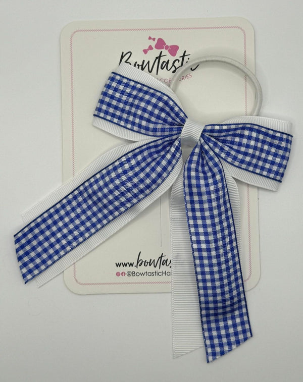 4.5 Inch Tail Bow Bobble - Royal Blue & White Gingham