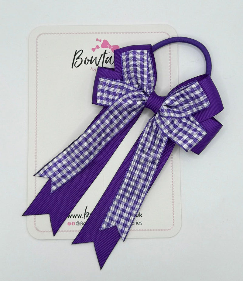 4 Inch Double Tail Bow Bobble - Purple & Purple Gingham