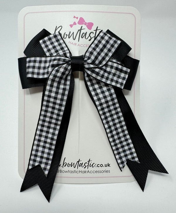 4 Inch Double Tail Bow - Black Gingham