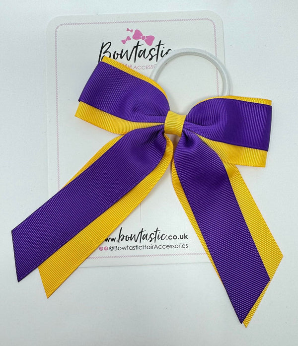 4.5 Inch Tail Bow Bobble - Purple & Yellow Gold