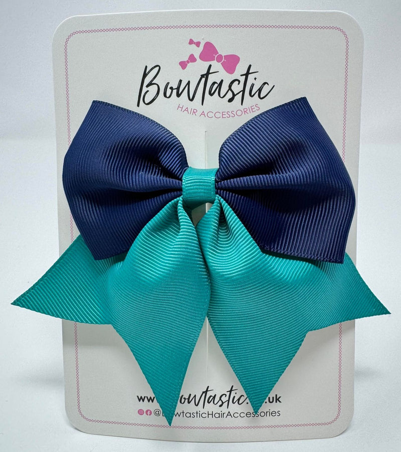 3.5 Inch Flat Tail Bow - Jade Green & Navy