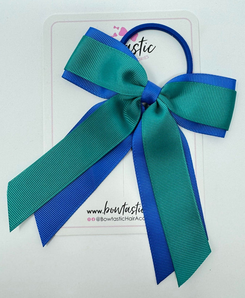 4.5 Inch Tail Bow Bobble - Jade Green & Royal Blue