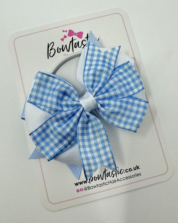 4 Inch 3 Layer Bow Bobble - Blue & White Gingham