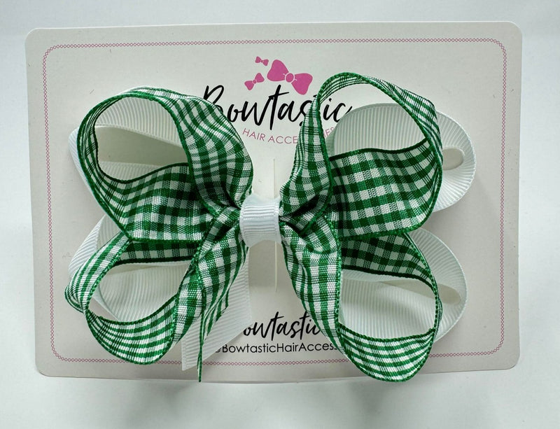 4 Inch 2 Layer Bow - Green & White Gingham