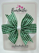 3.5 Inch Flat Double Bow - Green & White Gingham