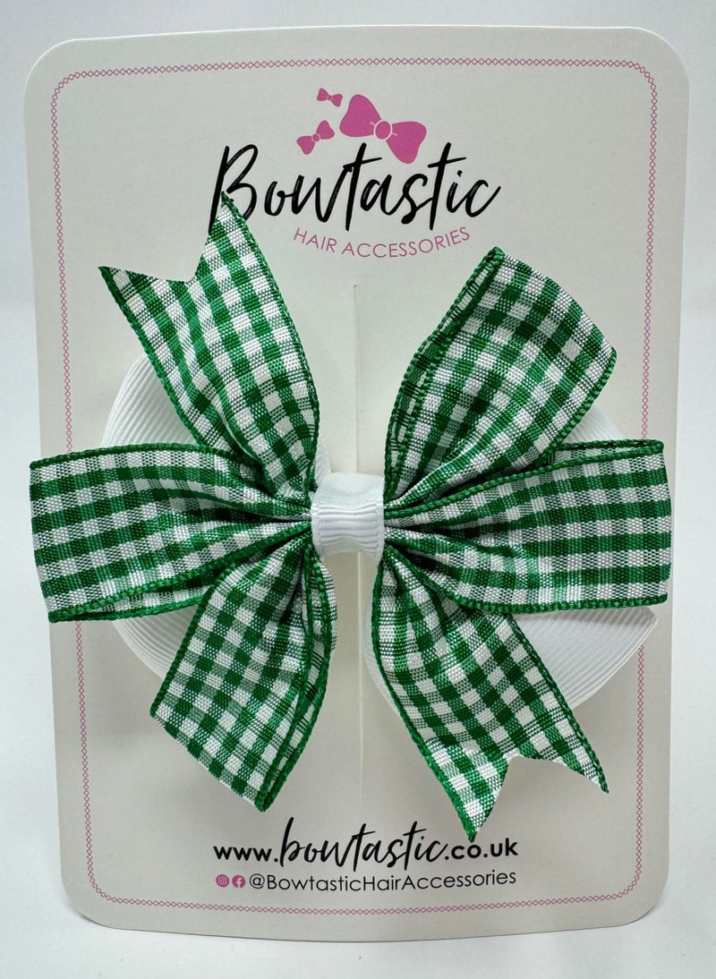 3.5 Inch Flat Double Bow - Green & White Gingham
