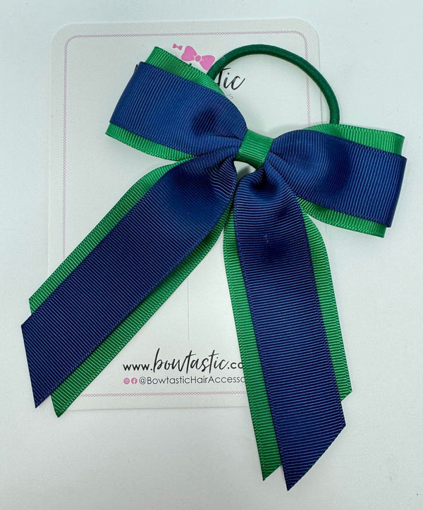 4.5 Inch Tail Bow Bobble - Navy & Forest Green