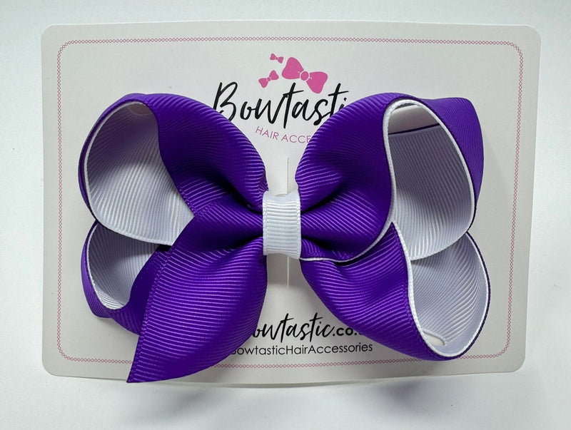 4 Inch Double Ribbon Bow - Purple & White