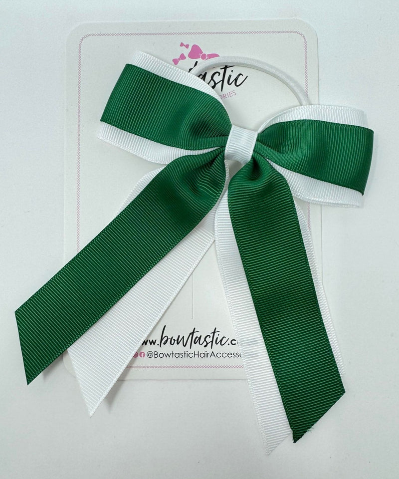 4.5 Inch Tail Bow Bobble - Forest Green & White