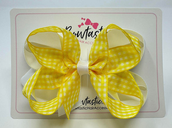 4 Inch 2 Layer Bow - Yellow & White Gingham