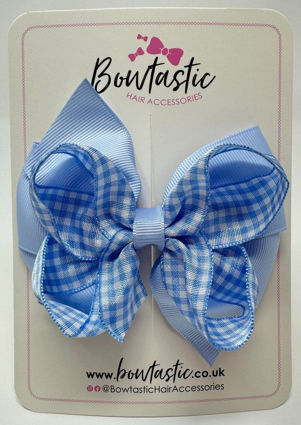4 inch Double Bow - Bluebell & Blue Gingham