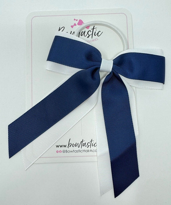 4.5 Inch Tail Bow Bobble - Navy & White