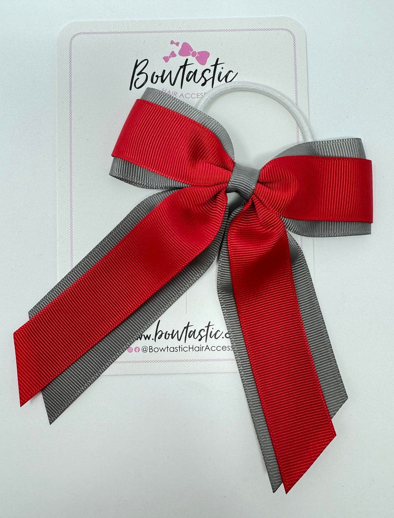 4.5 Inch Tail Bow Bobble - Red & Metal Grey