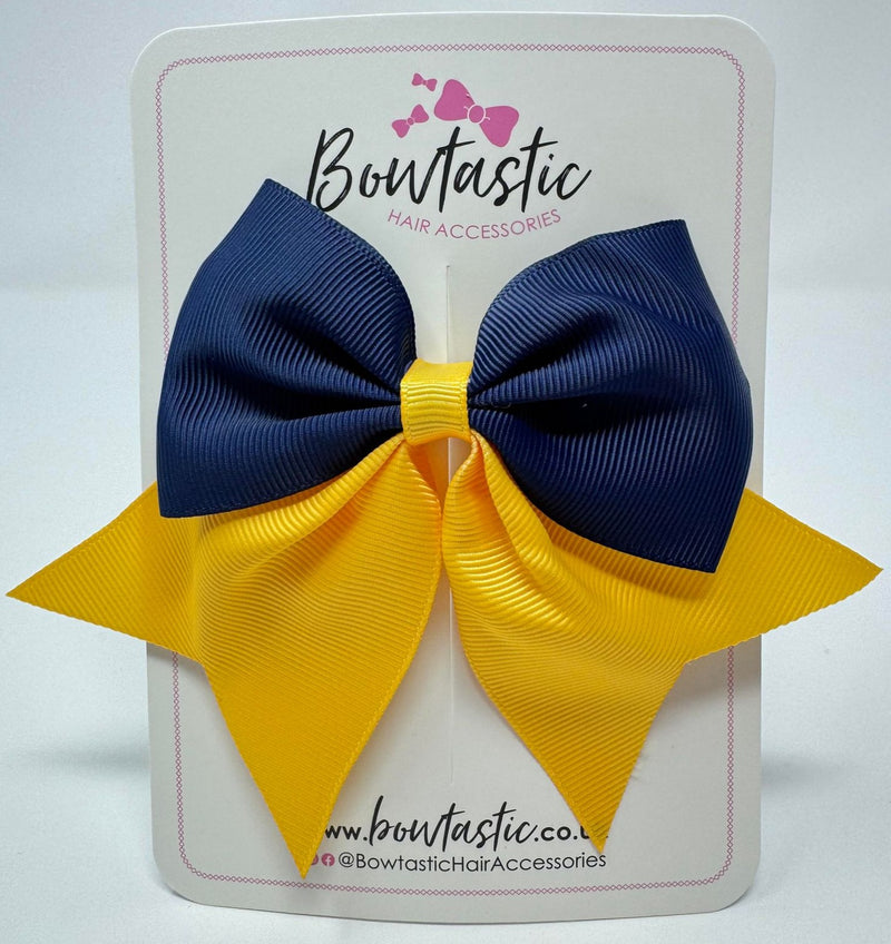 3.5 Inch Flat Tail Bow - Navy & Yellow Gold