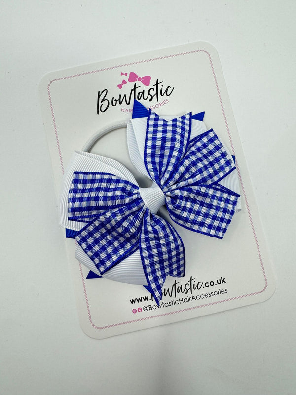4 Inch 3 Layer Bow Bobble - Royal Blue & White Gingham