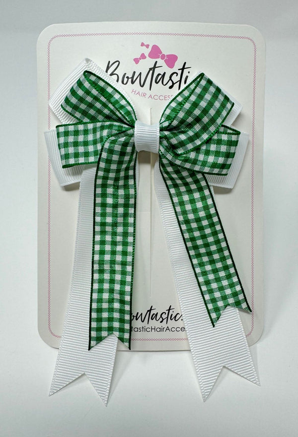 4 Inch Double Tail Bow - Green & White Gingham