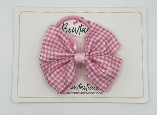 3.5 Inch 2 Layer Butterfly Bow Bobble - Pink & Pink Gingham