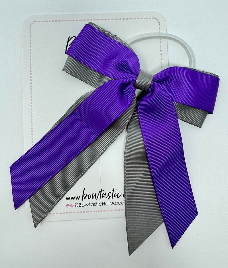 4.5 Inch Tail Bow Bobble - Purple & Metal Grey