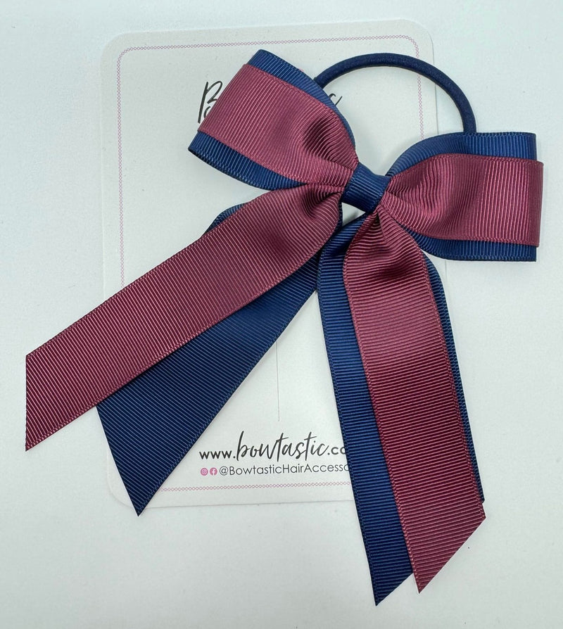 4.5 Inch Tail Bow Bobble - Burgundy & Navy