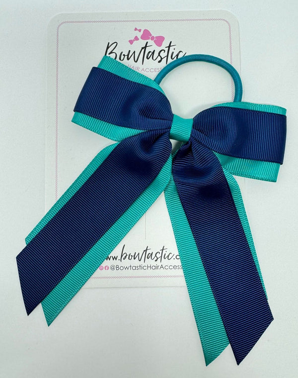 4.5 Inch Tail Bow Bobble - Navy & Jade Green