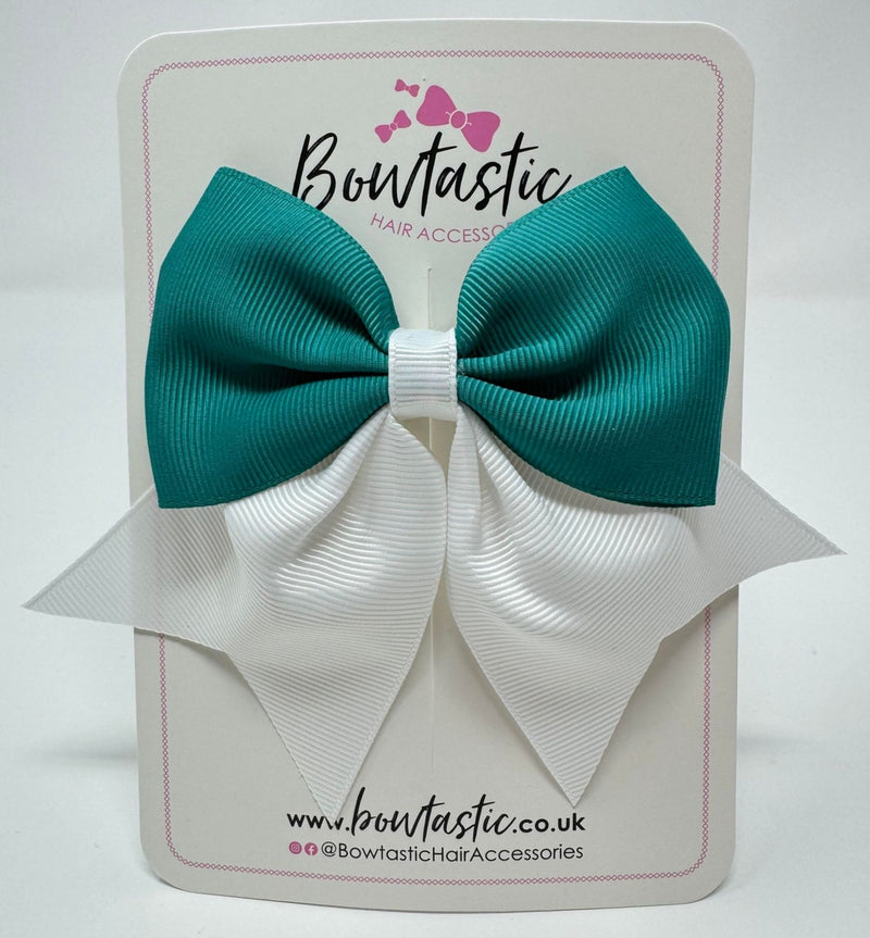 3.5 Inch Flat Tail Bow - Jade Green & White