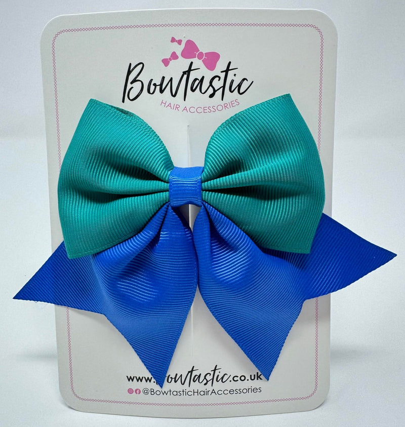 3.5 Inch Flat Tail Bow - Royal Blue & Jade Green