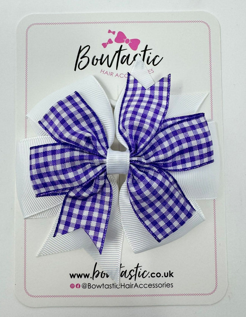 4 Inch Double Pinwheel Bobble - Purple & White Gingham