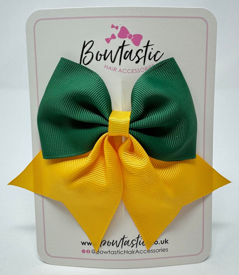 3.5 Inch Flat Tail Bow - Forest Green & Yellow Gold