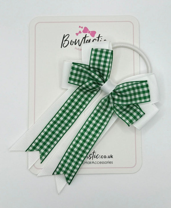 4 Inch Double Tail Bow Bobble - Green & White Gingham