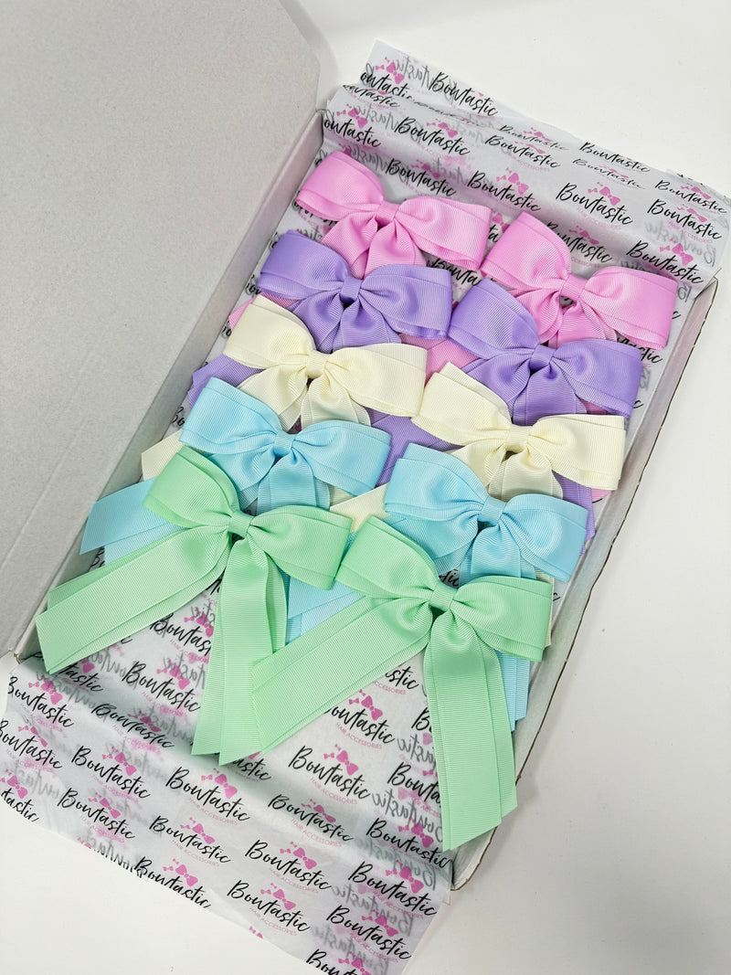 Bow Set - 4.5 Inch Tail Bows - 10 Pack Clips - Tulip, Light Orchid, Light Blue, Pastel Green, Antique White